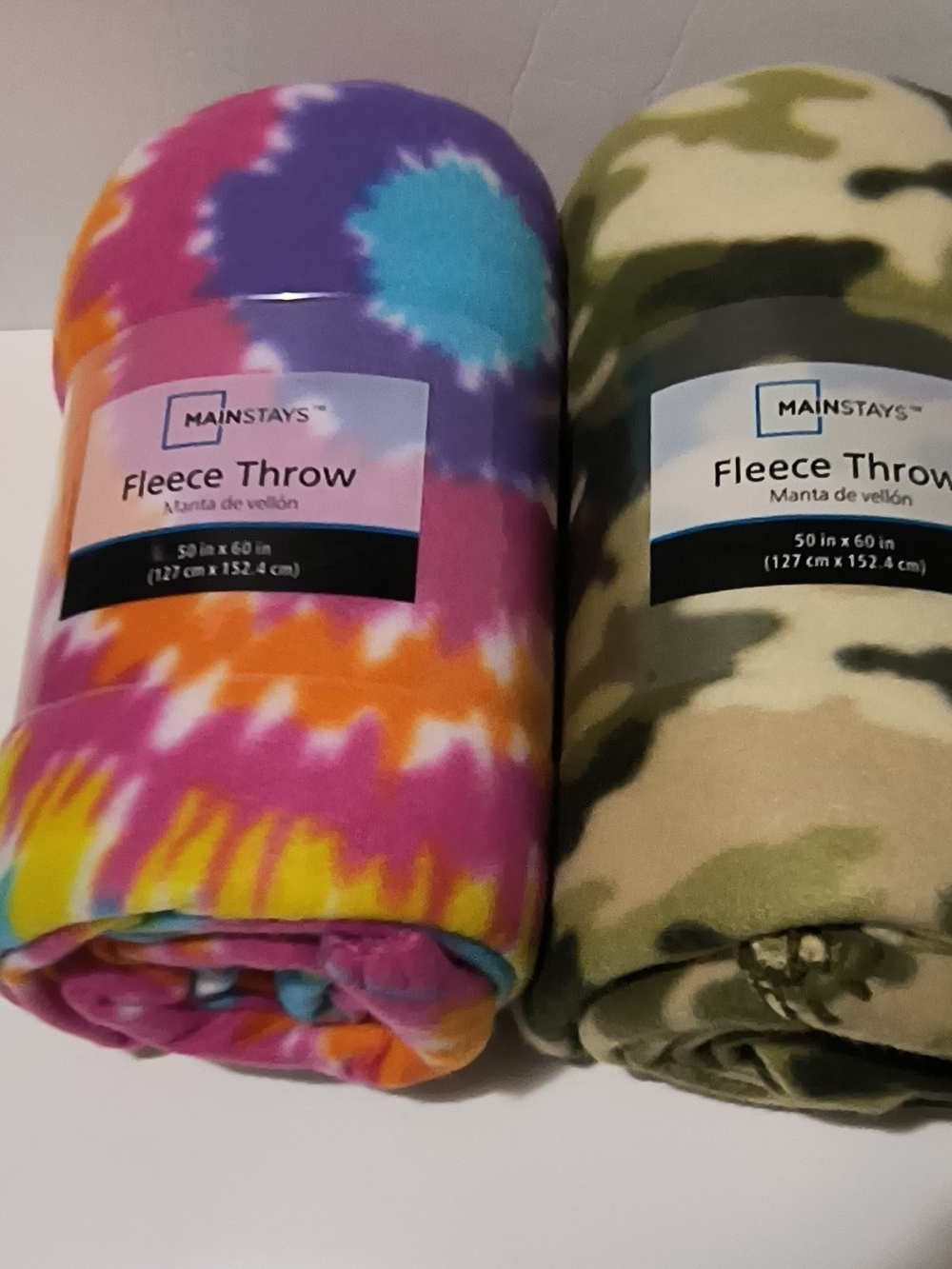 Mainstays Fleece Throws in Multicolor Tie-Dye & Green Camo